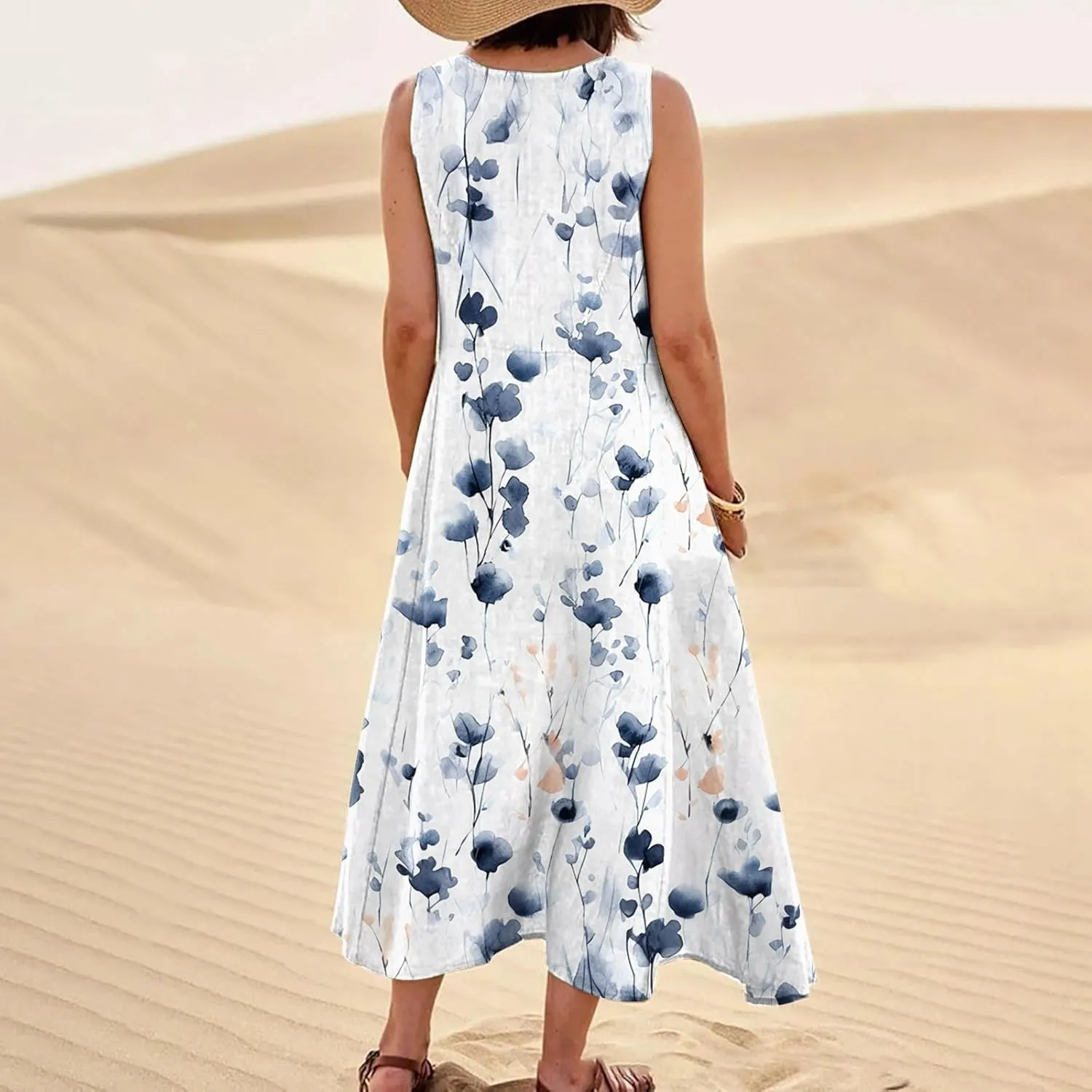 Women's Casual Sleeveless Maxi Dress 2025 Summer Tank Scoop Neck Loose Beach Sundress Beach Vacation Dresses