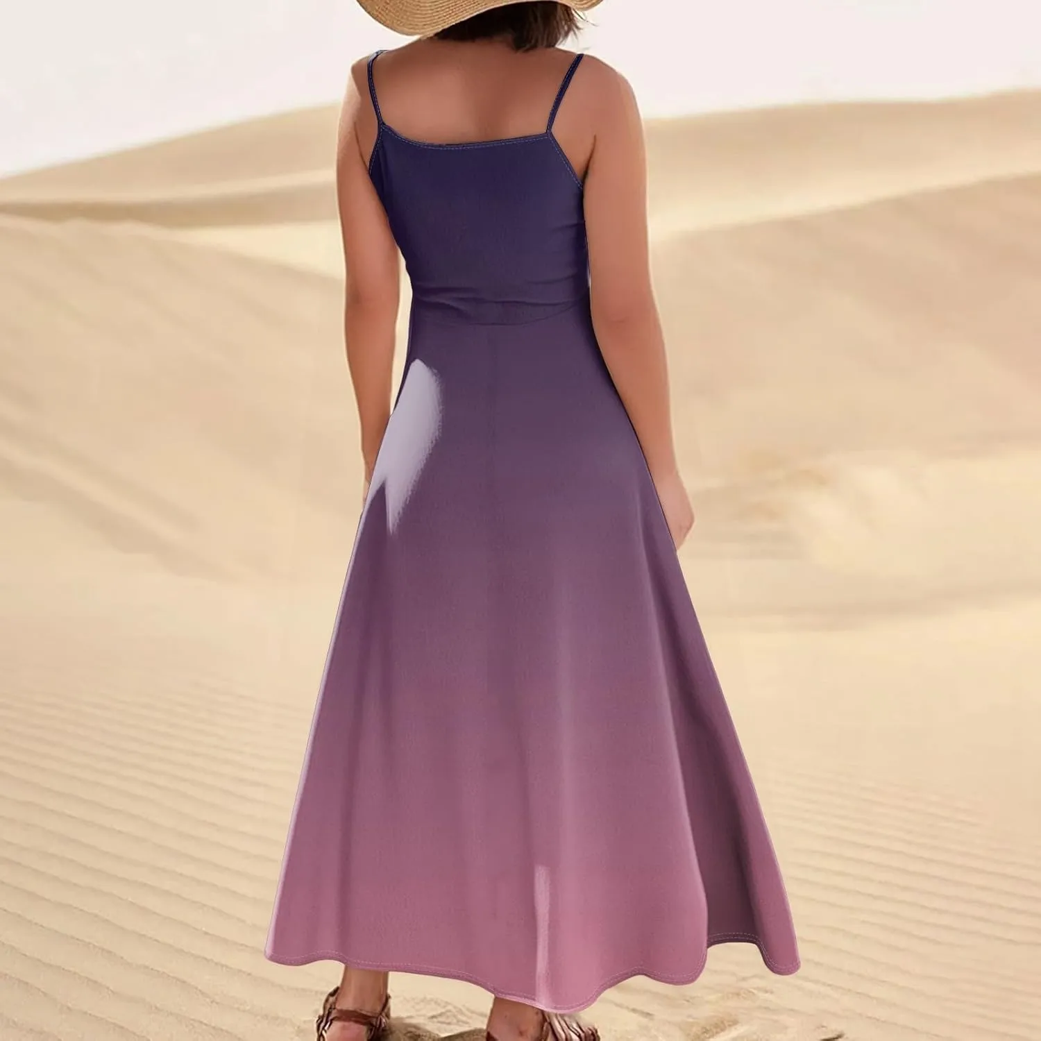 Women's Casual Solid Color Dresses Adult Summer Loose Sleeveless Pocket Spaghetti Straps Dresses