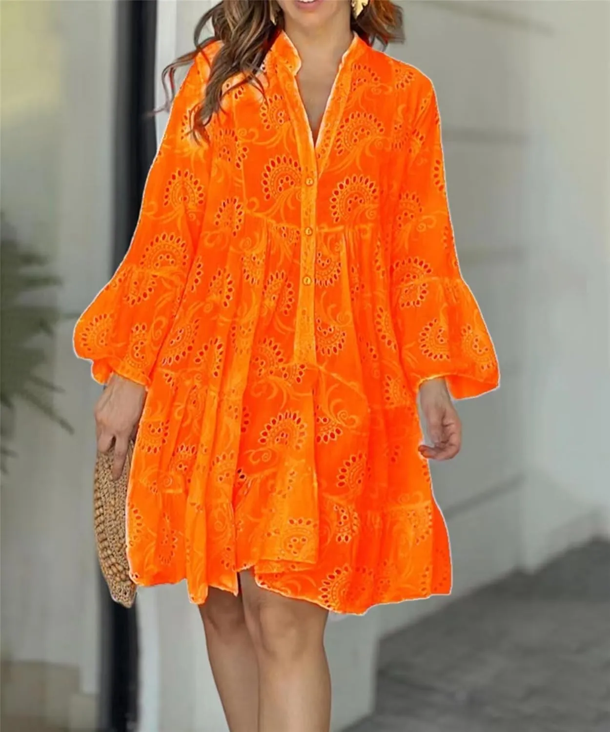 Womens Casual Spring Dresses Cute Long Sleeve Lace Mini Dresses Flowy Vacation Sundress Date Night Dresses Club Dress
