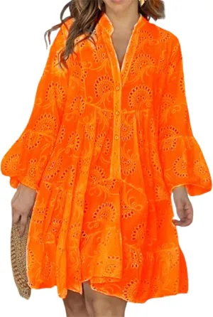 Womens Casual Spring Dresses Cute Long Sleeve Lace Mini Dresses Flowy Vacation Sundress Date Night Dresses Club Dress
