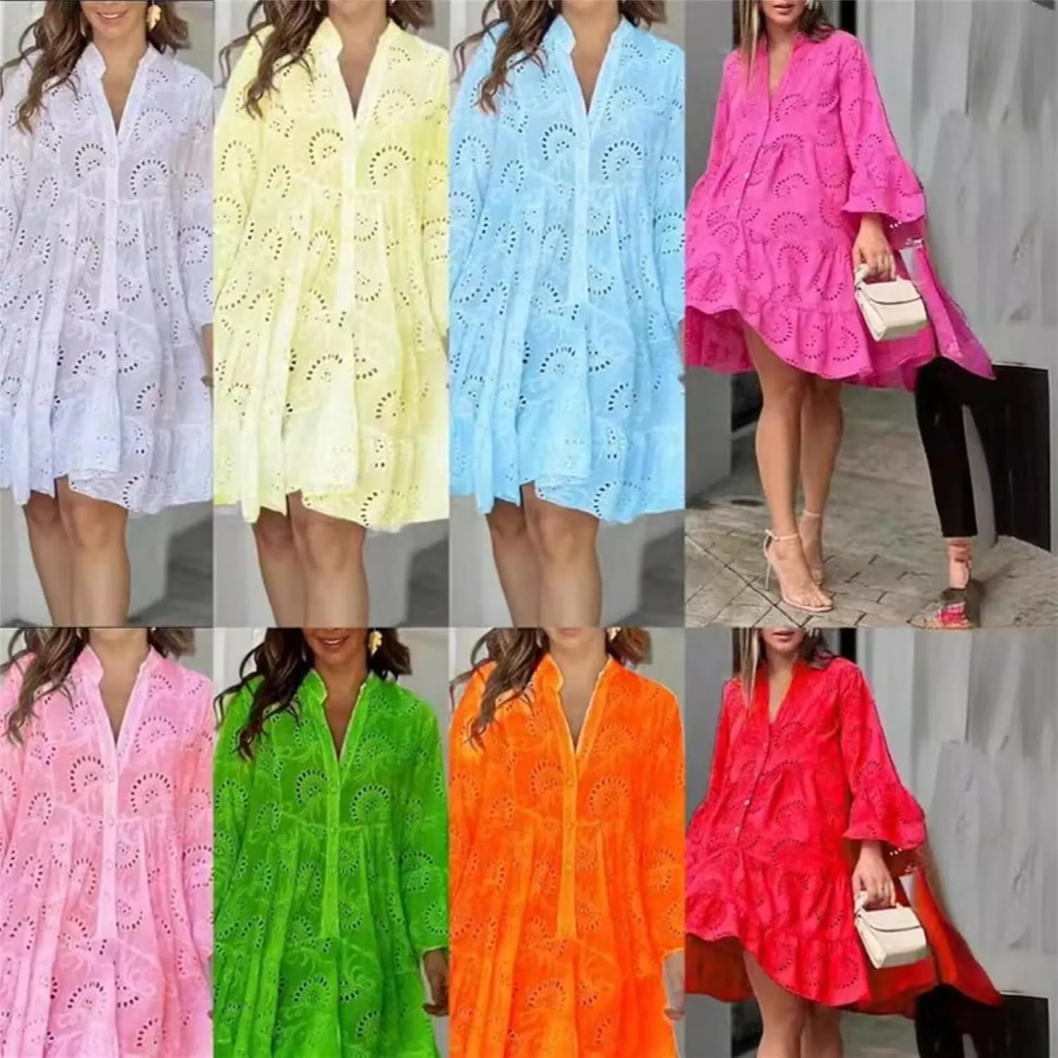 Womens Casual Spring Dresses Cute Long Sleeve Lace Mini Dresses Flowy Vacation Sundress Date Night Dresses Club Dress