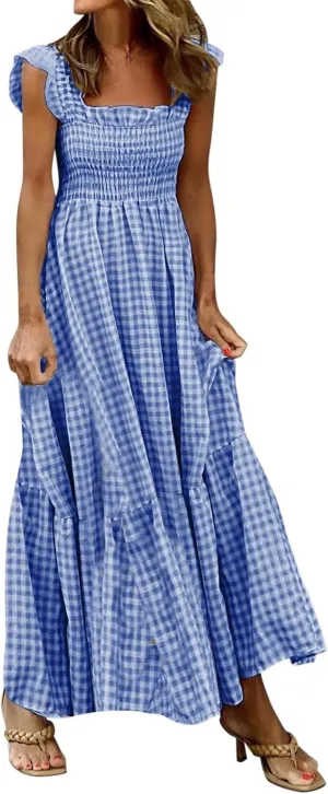 Womens Casual Summer Long Dress Sleeveless Square Neck Dresses Casual Skirts for Women 2024