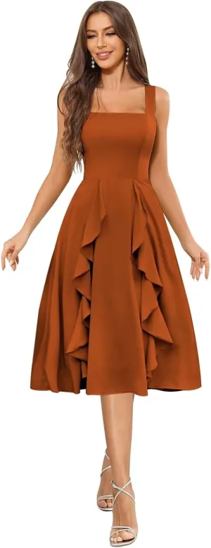 Women's Chiffon Bridesmaid Dresses Short Ruffle Square Neck Formal Evening Gowns