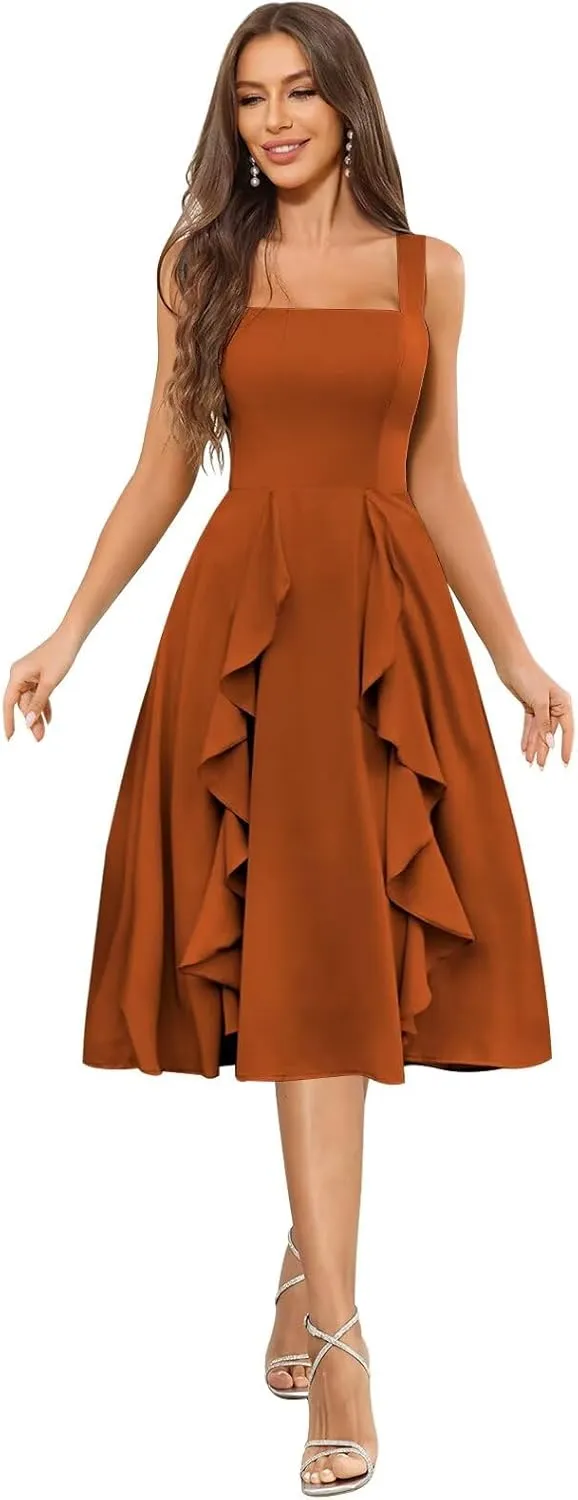 Women's Chiffon Bridesmaid Dresses Short Ruffle Square Neck Formal Evening Gowns