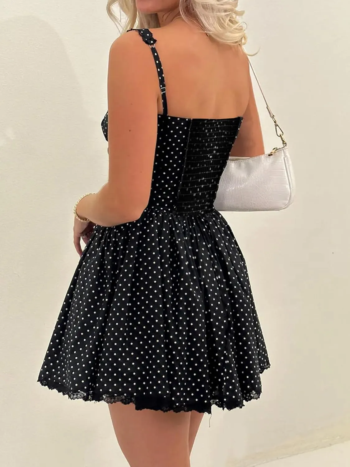 Women's Corset Mini Dress Spaghetti Straps Backless Lace up Low Cut Ruffle Layered Short Dress Sundress