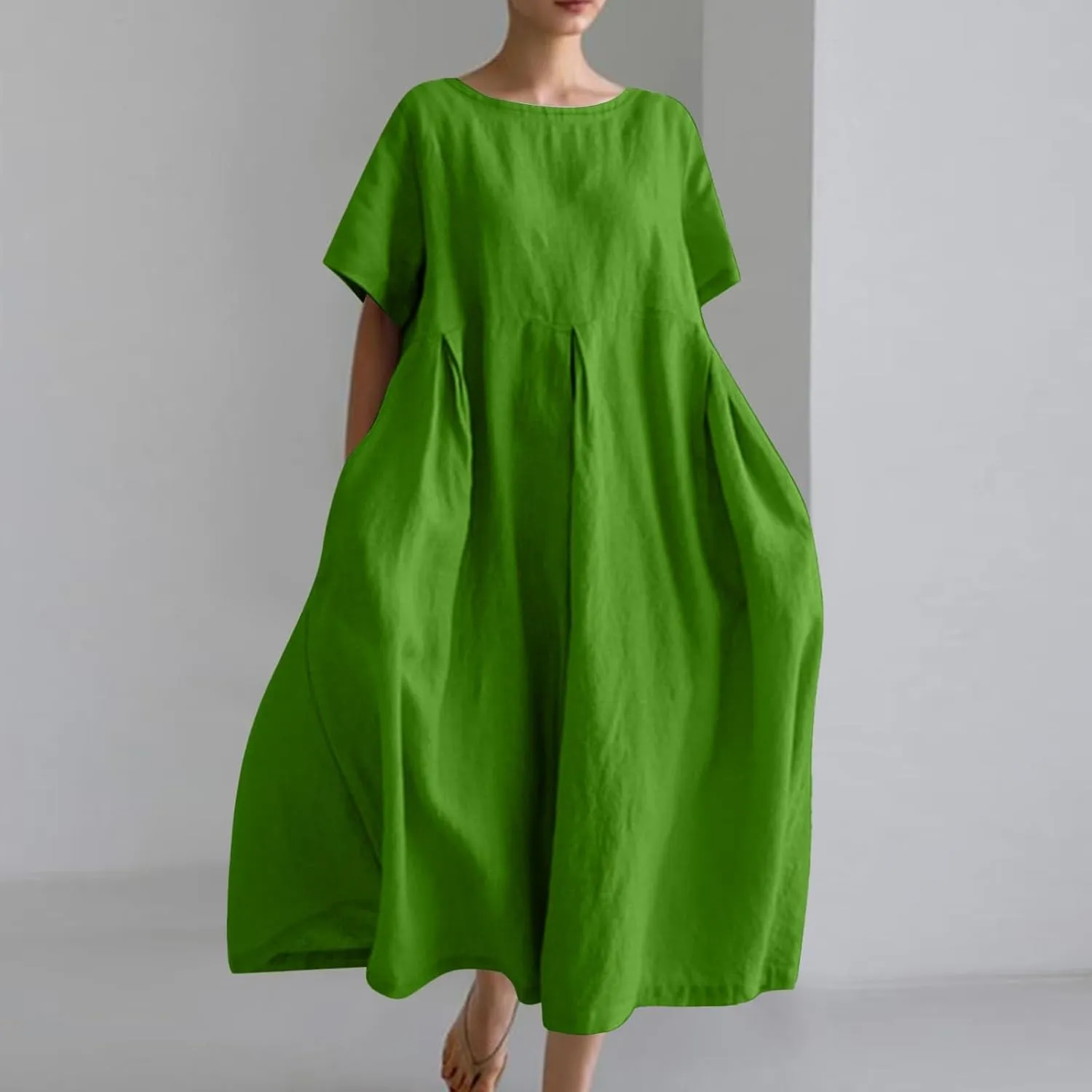 Womens Cotton Linen Maxi Dresses Summer Flowy Japanese Art Linen Dress 2024 Oversized Baggy Casual Fall Dresses