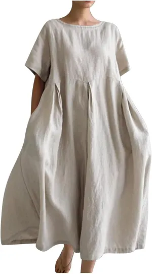 Womens Cotton Linen Maxi Dresses Summer Flowy Japanese Art Linen Dress 2024 Oversized Baggy Casual Fall Dresses