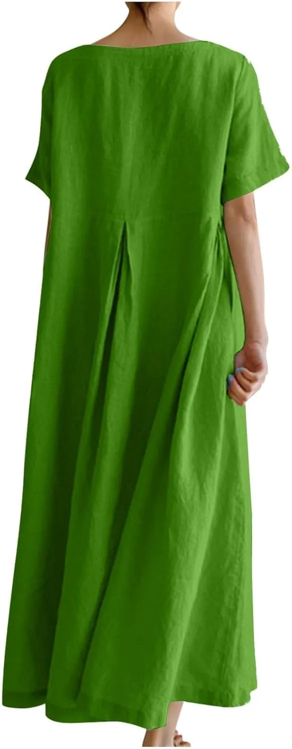 Womens Cotton Linen Maxi Dresses Summer Flowy Japanese Art Linen Dress 2024 Oversized Baggy Casual Fall Dresses