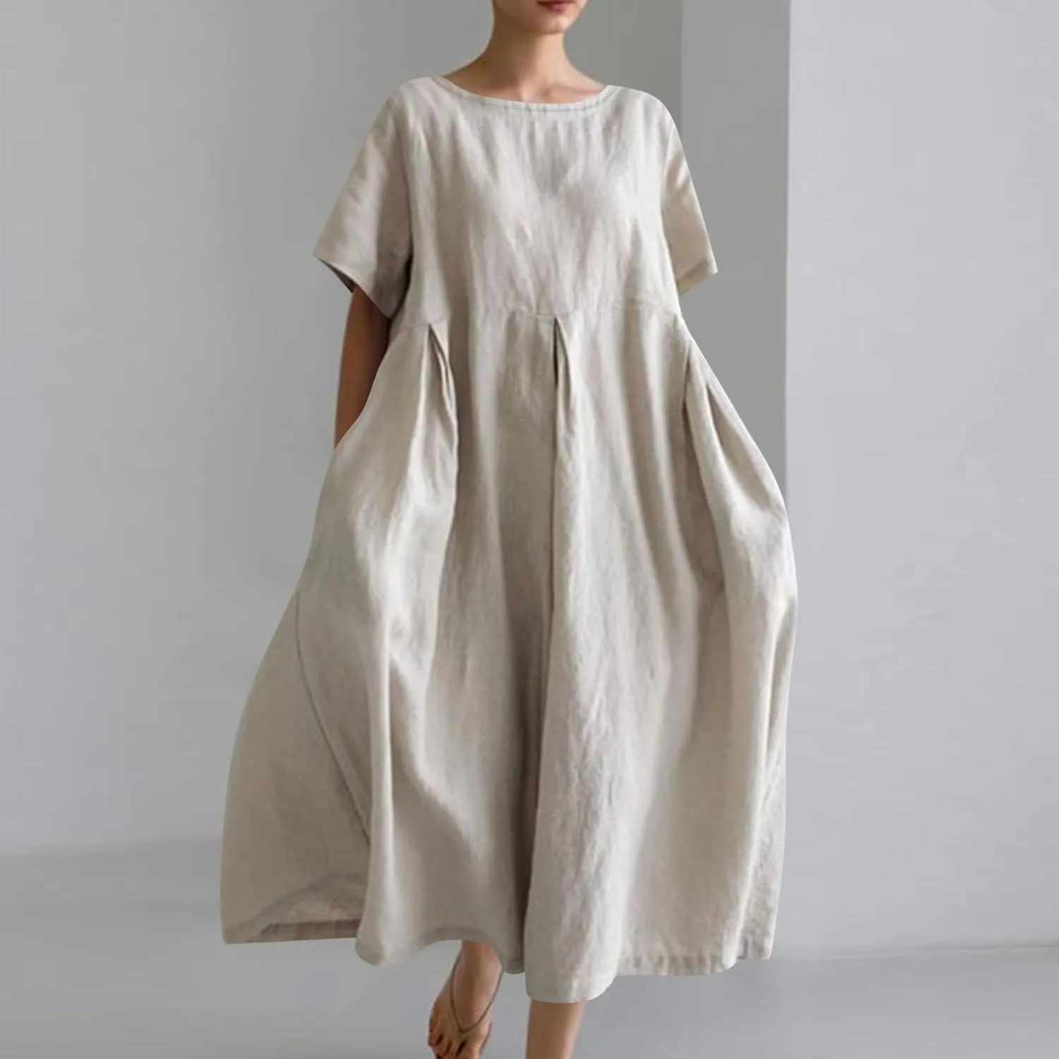 Womens Cotton Linen Maxi Dresses Summer Flowy Japanese Art Linen Dress 2024 Oversized Baggy Casual Fall Dresses