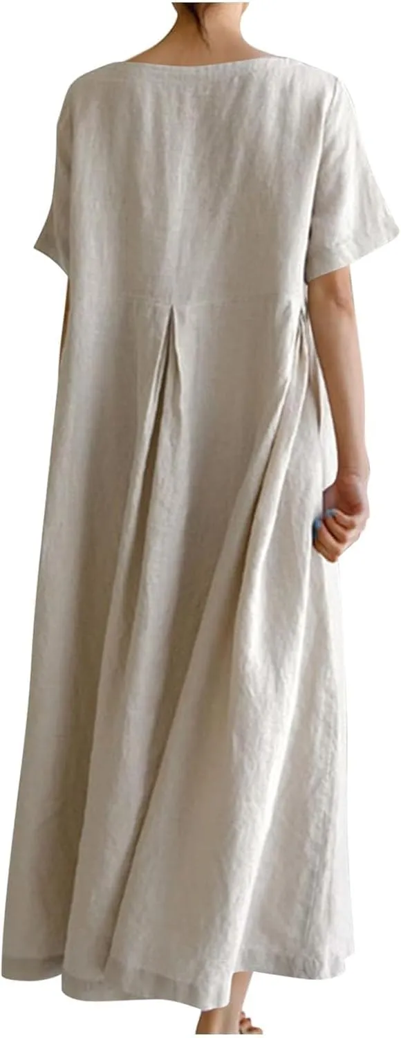 Womens Cotton Linen Maxi Dresses Summer Flowy Japanese Art Linen Dress 2024 Oversized Baggy Casual Fall Dresses