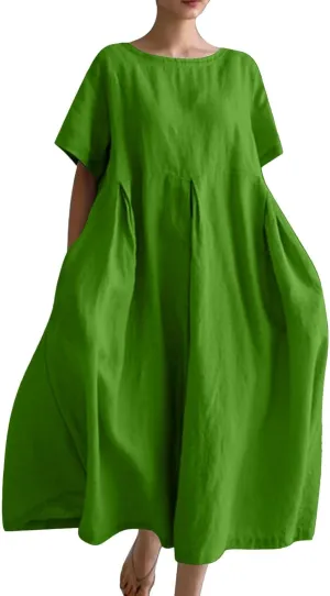 Womens Cotton Linen Maxi Dresses Summer Flowy Japanese Art Linen Dress 2024 Oversized Baggy Casual Fall Dresses