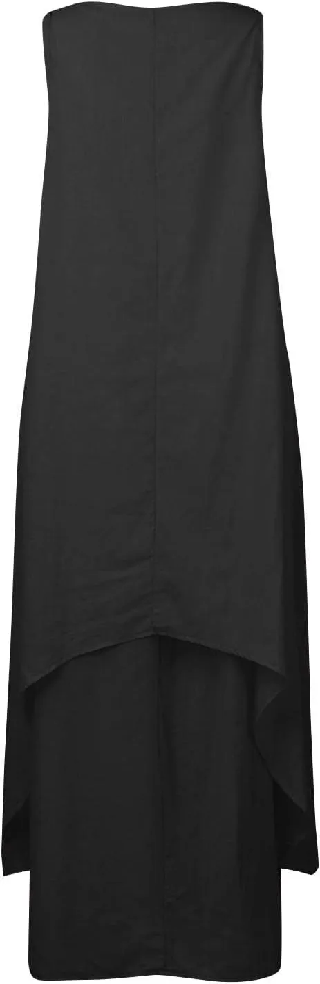 Womens Cotton Linen Midi Dresses Sleeveless Simple Solid Color Sundress Loose Casual Tank Dresses with Pockets