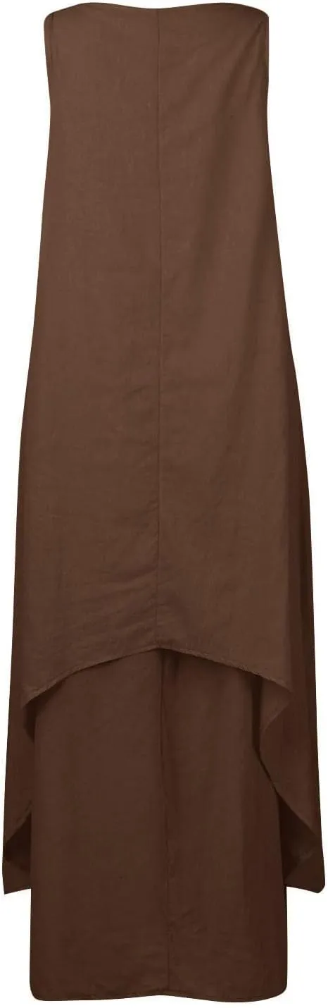 Womens Cotton Linen Midi Dresses Sleeveless Simple Solid Color Sundress Loose Casual Tank Dresses with Pockets