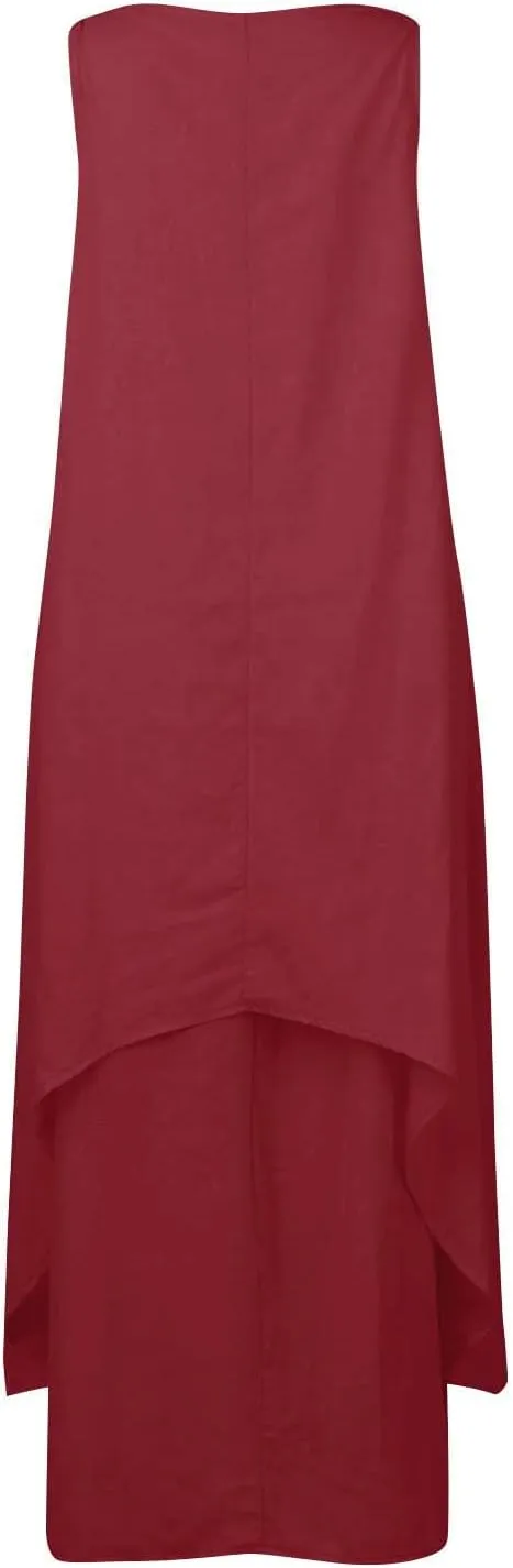 Womens Cotton Linen Midi Dresses Sleeveless Simple Solid Color Sundress Loose Casual Tank Dresses with Pockets