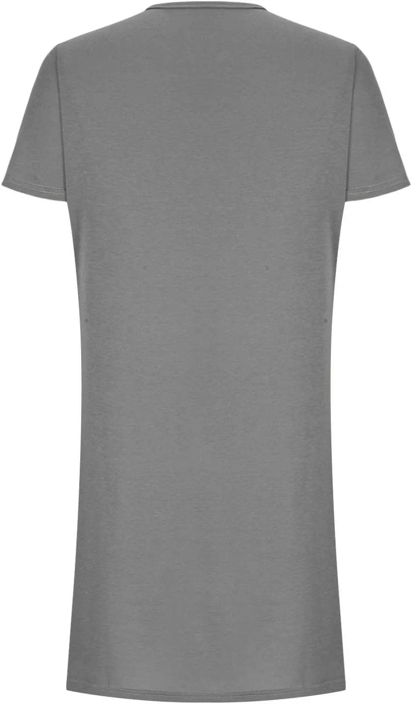 Womens Crewneck Summer Casual Sundress Simple Solid Color T Shirt Dress Comfy Loose Fit Beach Dress with Pockets