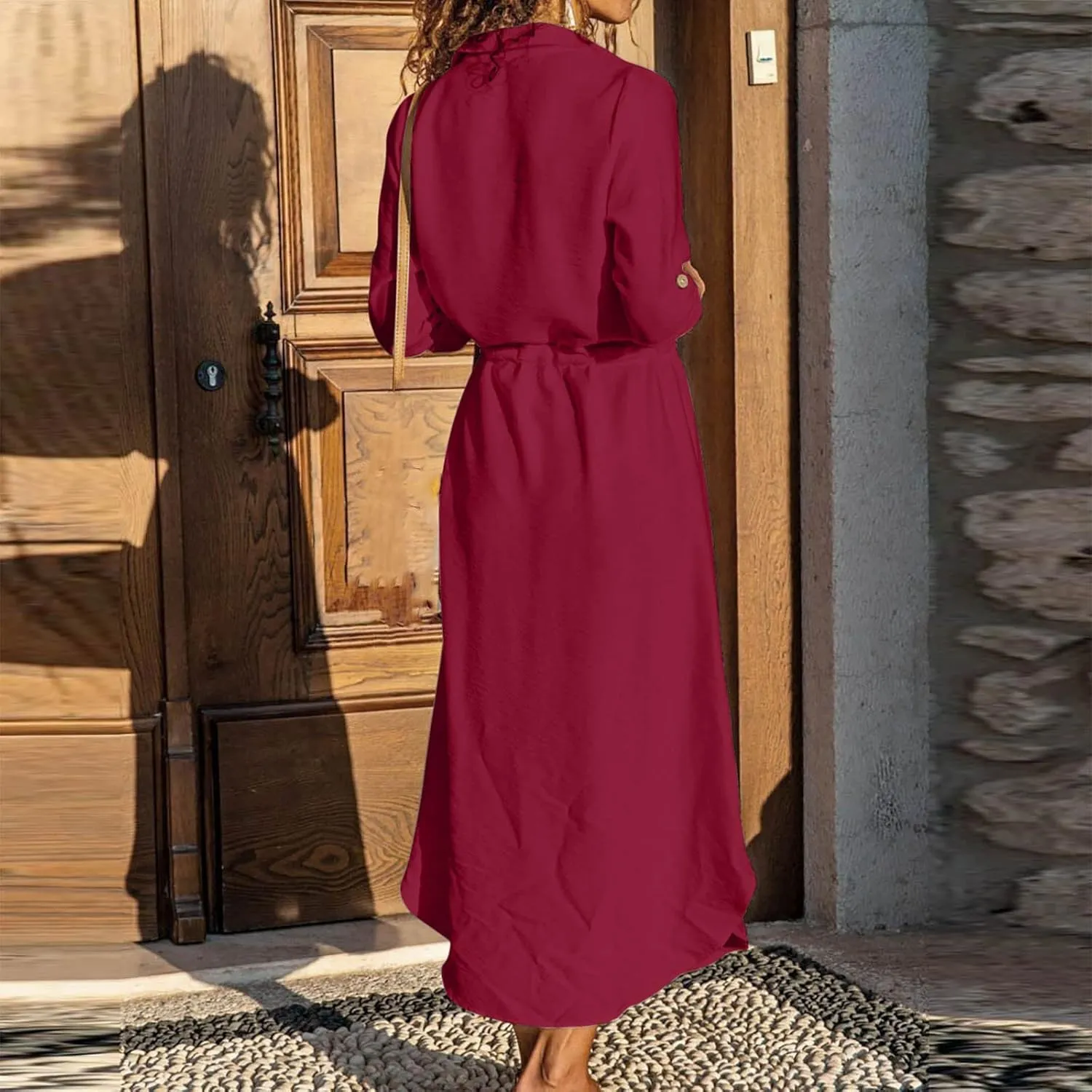 Womens Dresses Summer Casual Cotton Linen Button Down Collared V Neck Shirt Dress Loose Beach Flowy Sundress