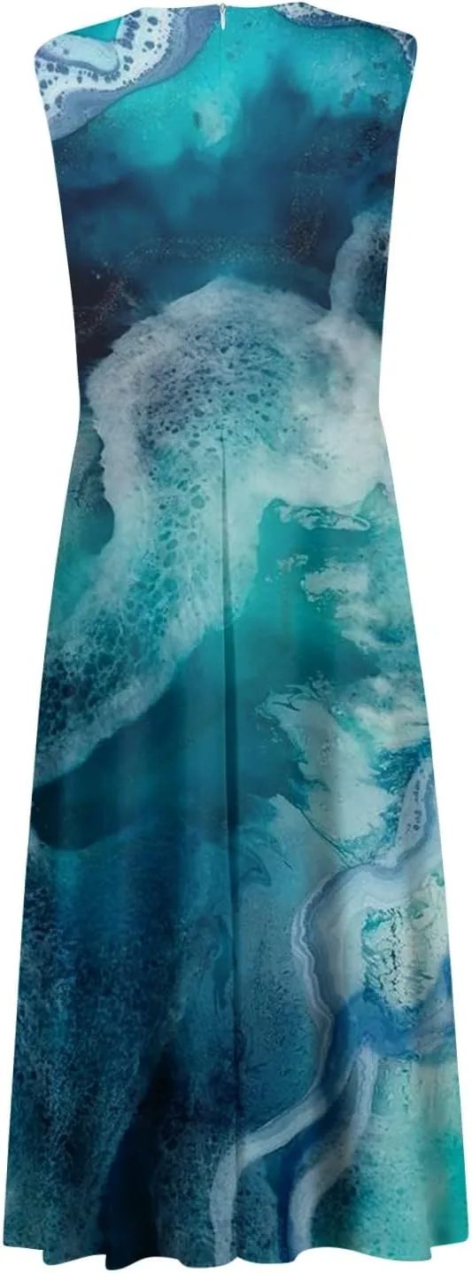 Womens Dresses Wrap V Neck Flowy Ruched Beach Dresses Sleeveless Floral Print Sundresses Elegant Maxi Dress