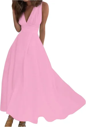 Womens Dresses Wrap V Neck Flowy Ruched Sundresses Floral Print Sleeveless Boho Dress Elegant Beach Dresses
