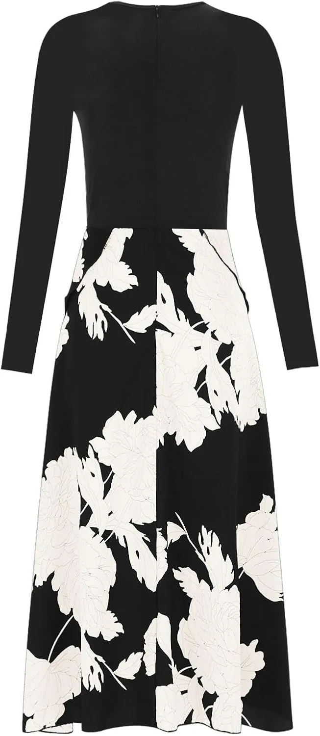 Womens Fall Fashion 2025 Floral Maxi Dress Casual Crewneck Long Sleeve Ruffle Flowy Cocktail Wedding Guest Dresses