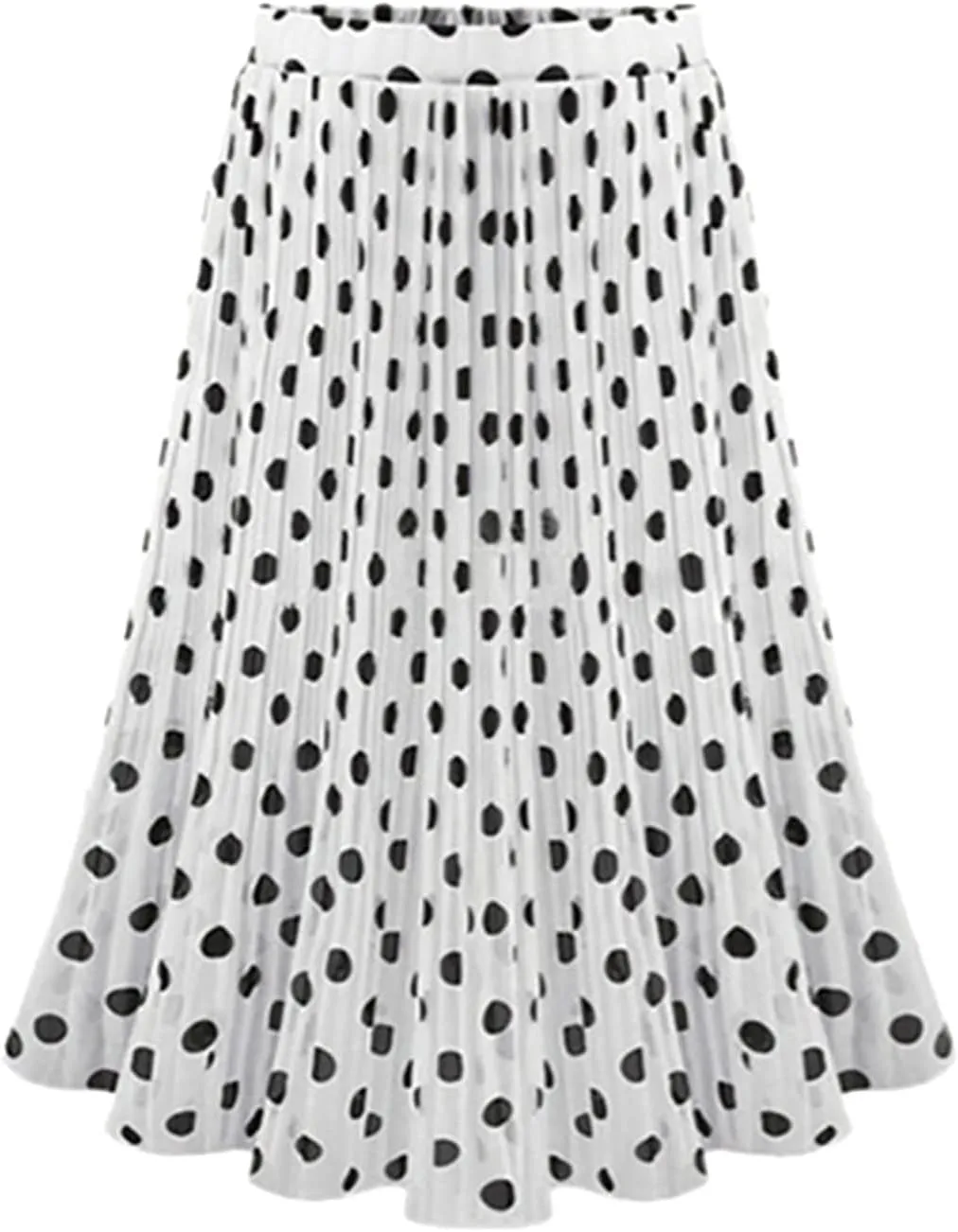 Womens Fashion Casual Polka Dot Pleated High Waist Midi Skirt Flared Double-Layered Mesh Midi Skirt Puffy Skirts