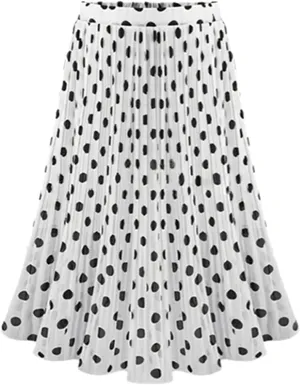 Womens Fashion Casual Polka Dot Pleated High Waist Midi Skirt Flared Double-Layered Mesh Midi Skirt Puffy Skirts