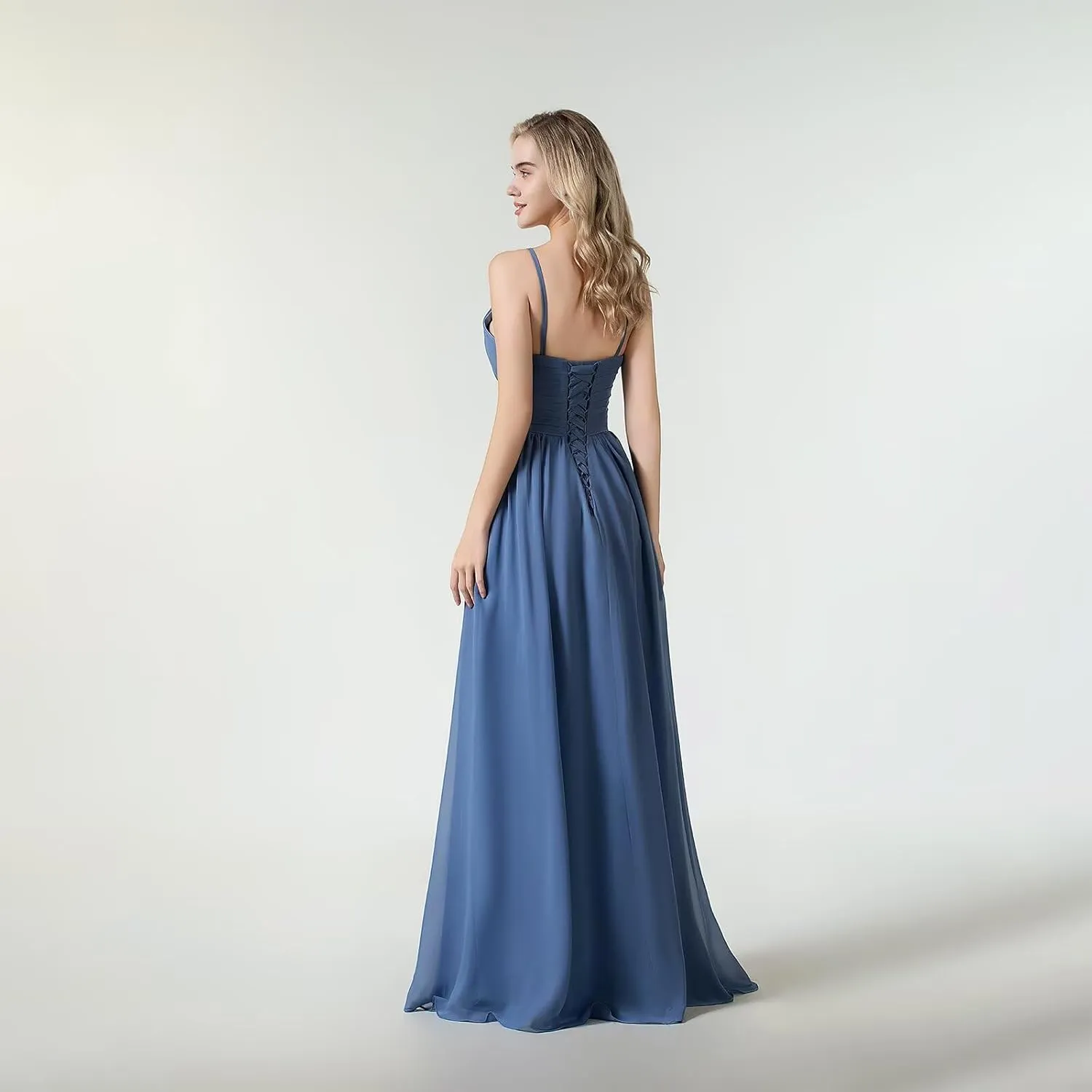 Women's Halter Sleeveless Bridesmaid Dresses Long Chiffon Formal Dresses Pleated Simple A-Line Evening Gowns