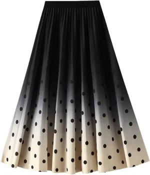 Women's High Waisted Slim Gradient Pleated A Line Skirt Fashion Polka Dot Print Midi Skirt Womens Skirt Medium