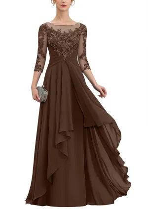 Women's Lace Mother of The Bride Dresses for Wedding 2025 Scoop Neck Chiffon Aline Formal Evening Gowns