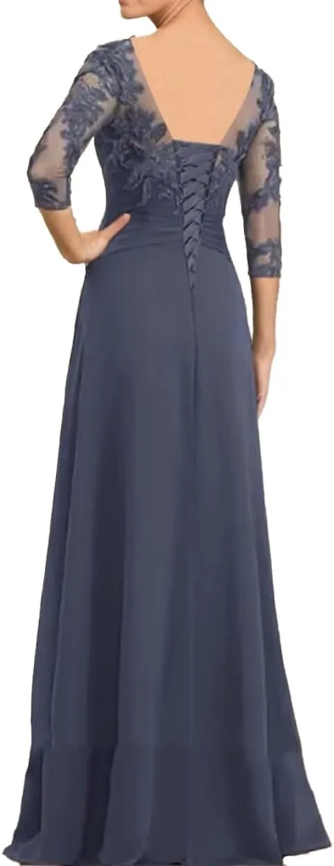 Women's Lace Mother of The Bride Dresses for Wedding 2025 Scoop Neck Chiffon Aline Formal Evening Gowns
