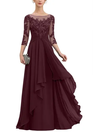 Women's Lace Mother of The Bride Dresses for Wedding 2025 Scoop Neck Chiffon Aline Formal Evening Gowns