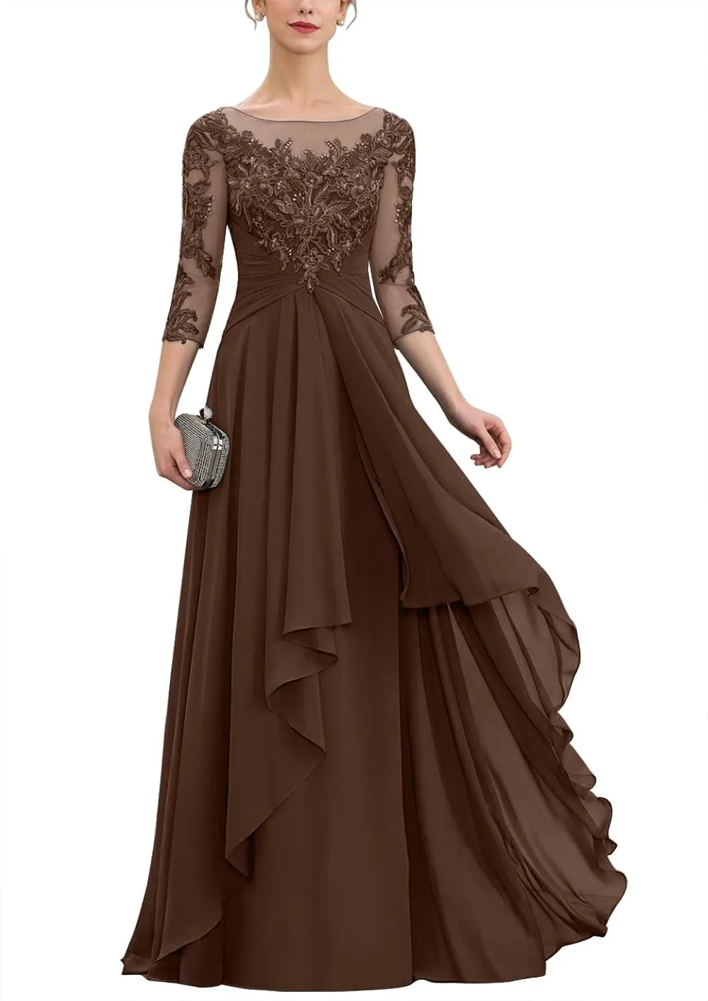 Women's Lace Mother of The Bride Dresses for Wedding 2025 Scoop Neck Chiffon Aline Formal Evening Gowns