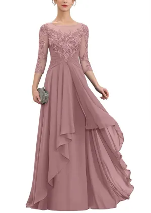 Women's Lace Mother of The Bride Dresses for Wedding 2025 Scoop Neck Chiffon Aline Formal Evening Gowns