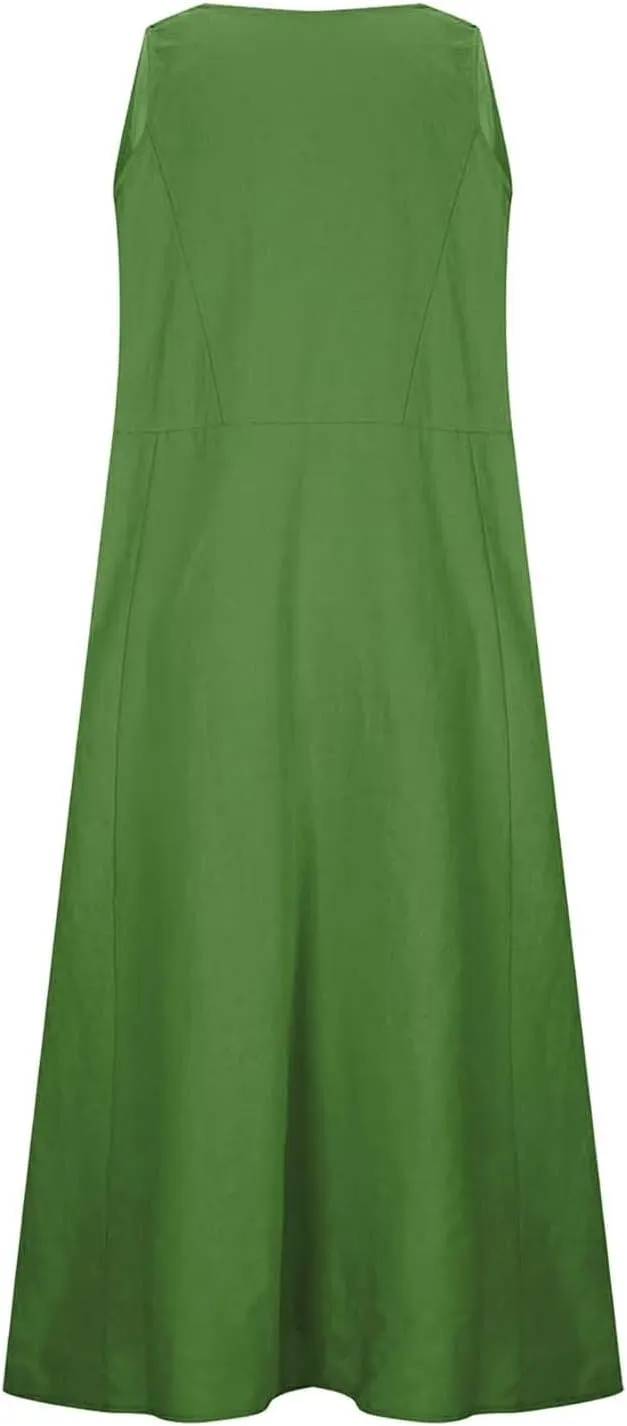 Womens Linen Dresses 2025 Boho Sleeveless Halter Dress Maxi Flowy Cute Plus Size Sundresses Dressy Casaul Vacation