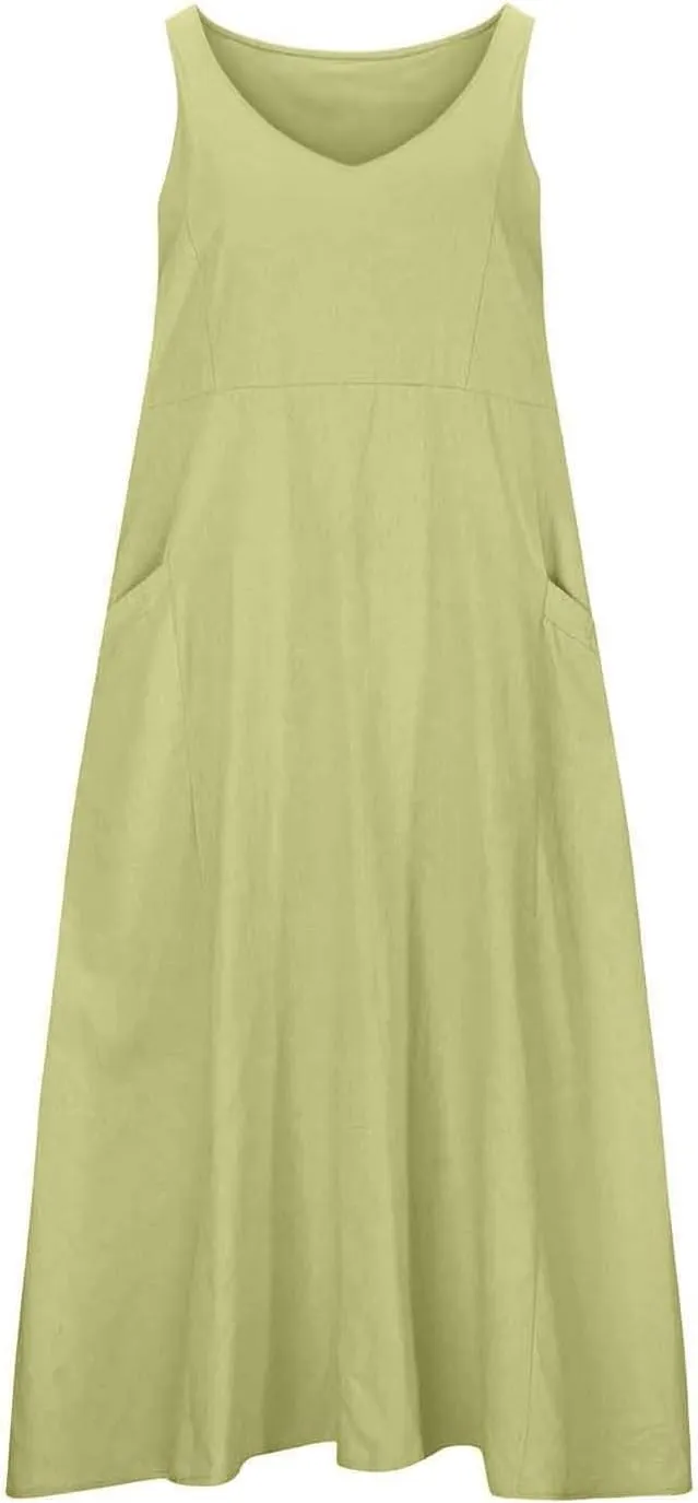 Womens Linen Dresses 2025 Boho Sleeveless Halter Dress Maxi Flowy Cute Plus Size Sundresses Dressy Casaul Vacation