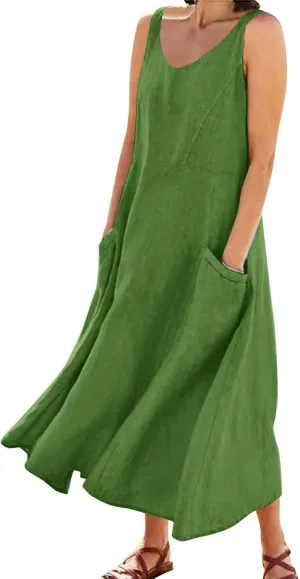 Womens Linen Dresses 2025 Boho Sleeveless Halter Dress Maxi Flowy Cute Plus Size Sundresses Dressy Casaul Vacation