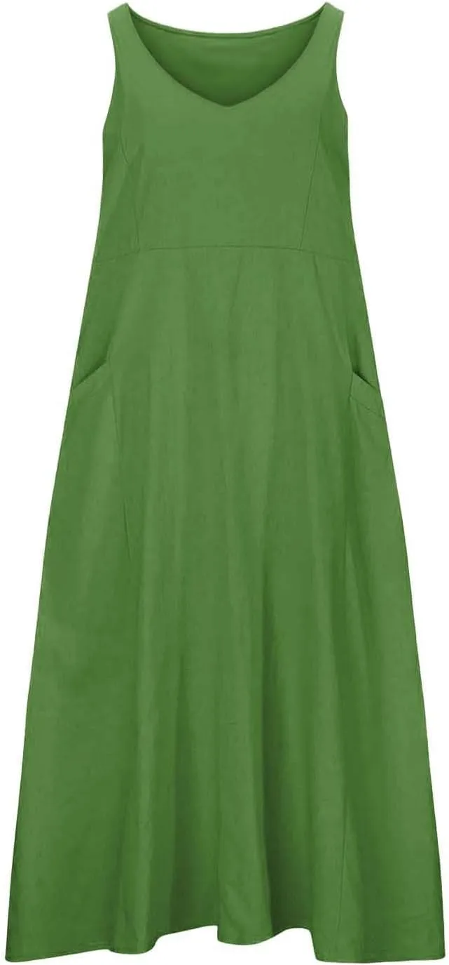 Womens Linen Dresses 2025 Boho Sleeveless Halter Dress Maxi Flowy Cute Plus Size Sundresses Dressy Casaul Vacation