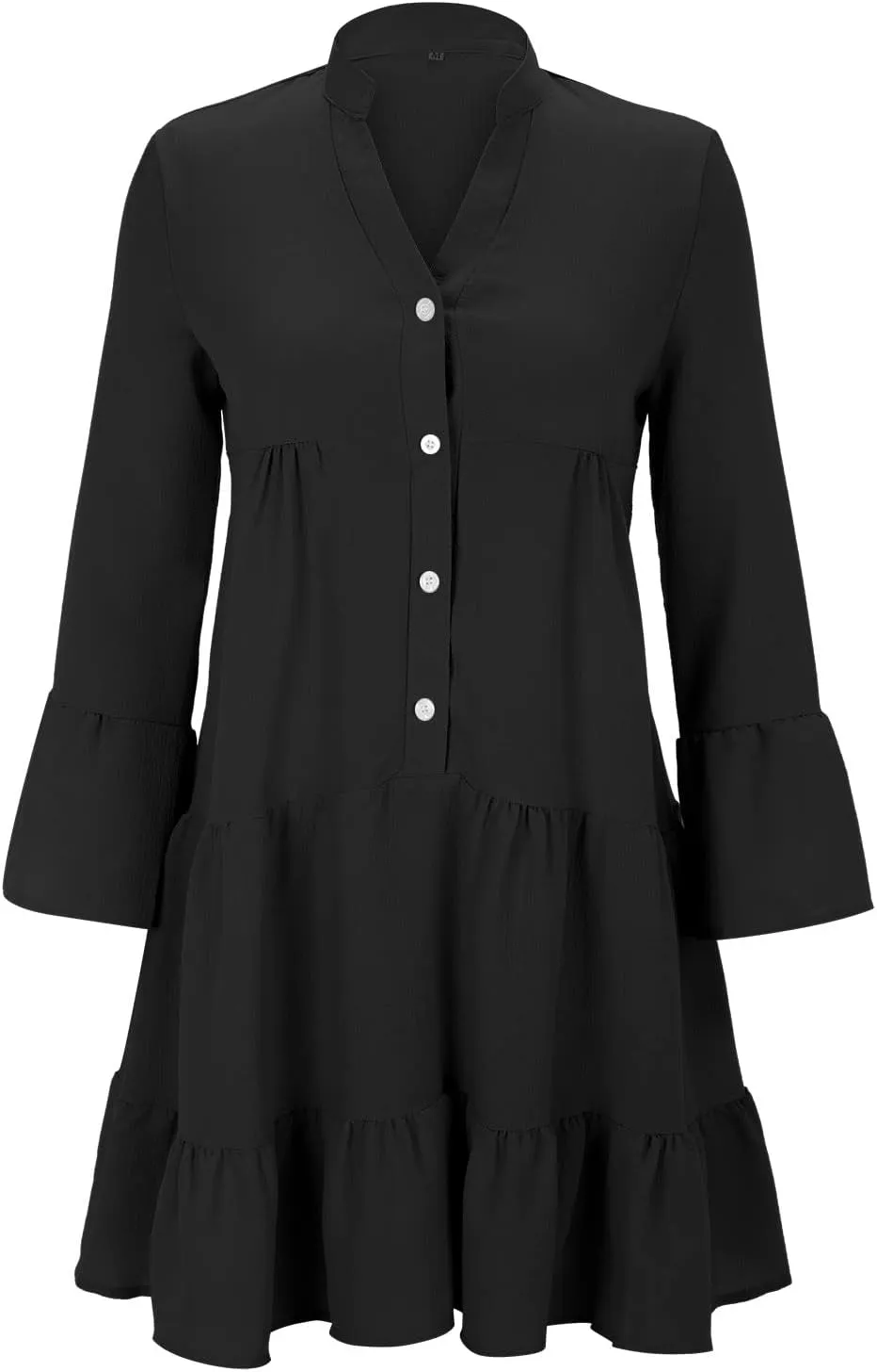 Women's Long Sleeve Botton Ruffle Dresses Casual Loose Swing Mini Dress Casual Skirts for Women 2024