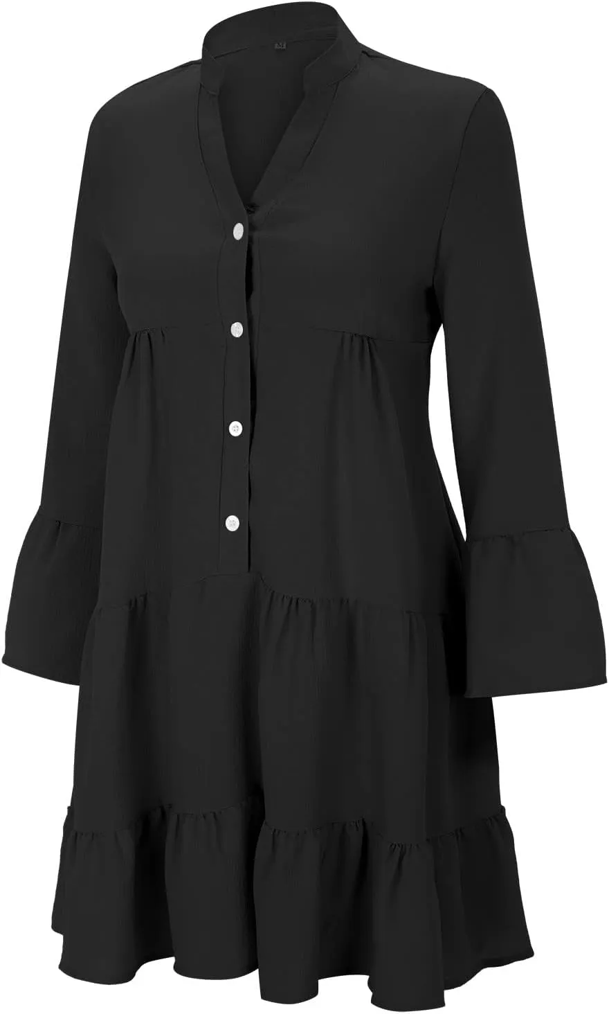 Women's Long Sleeve Botton Ruffle Dresses Casual Loose Swing Mini Dress Casual Skirts for Women 2024