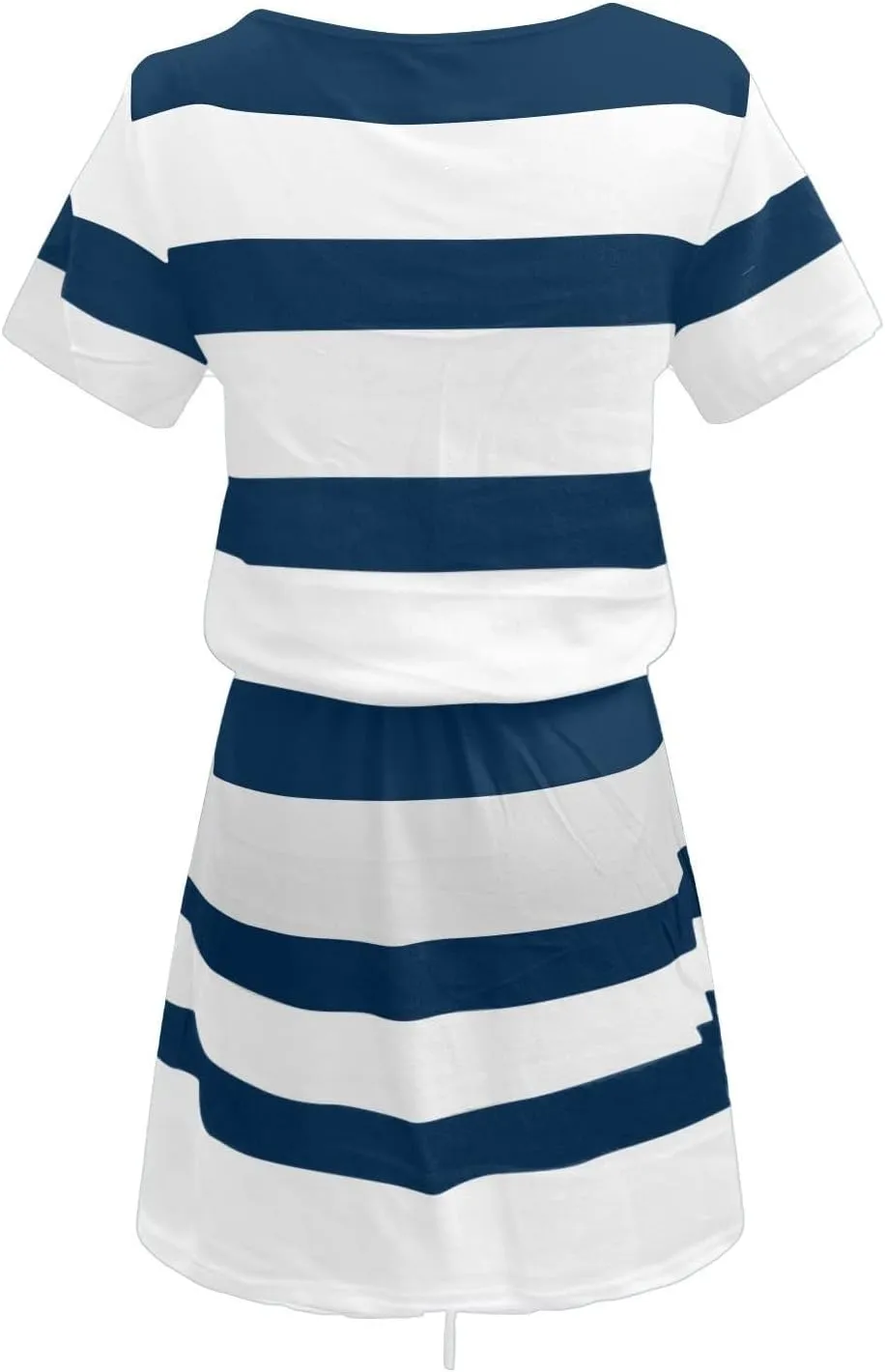 Women's Mini Dresses Summer Short Sleeve V Neck Tops Dress Elastic Waist Drawstring Dress Casual Striped Dresses