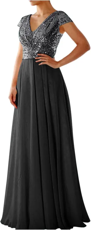 Women's Mother of The Groom Bride Dresses for Wedding Wrap Sparkly Sequin Dress V Neck Formal Evening Prom Gowns