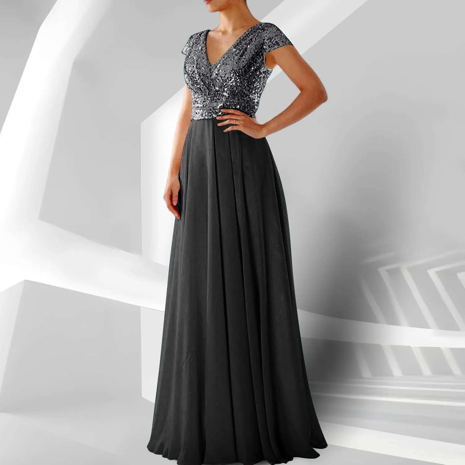 Women's Mother of The Groom Bride Dresses for Wedding Wrap Sparkly Sequin Dress V Neck Formal Evening Prom Gowns
