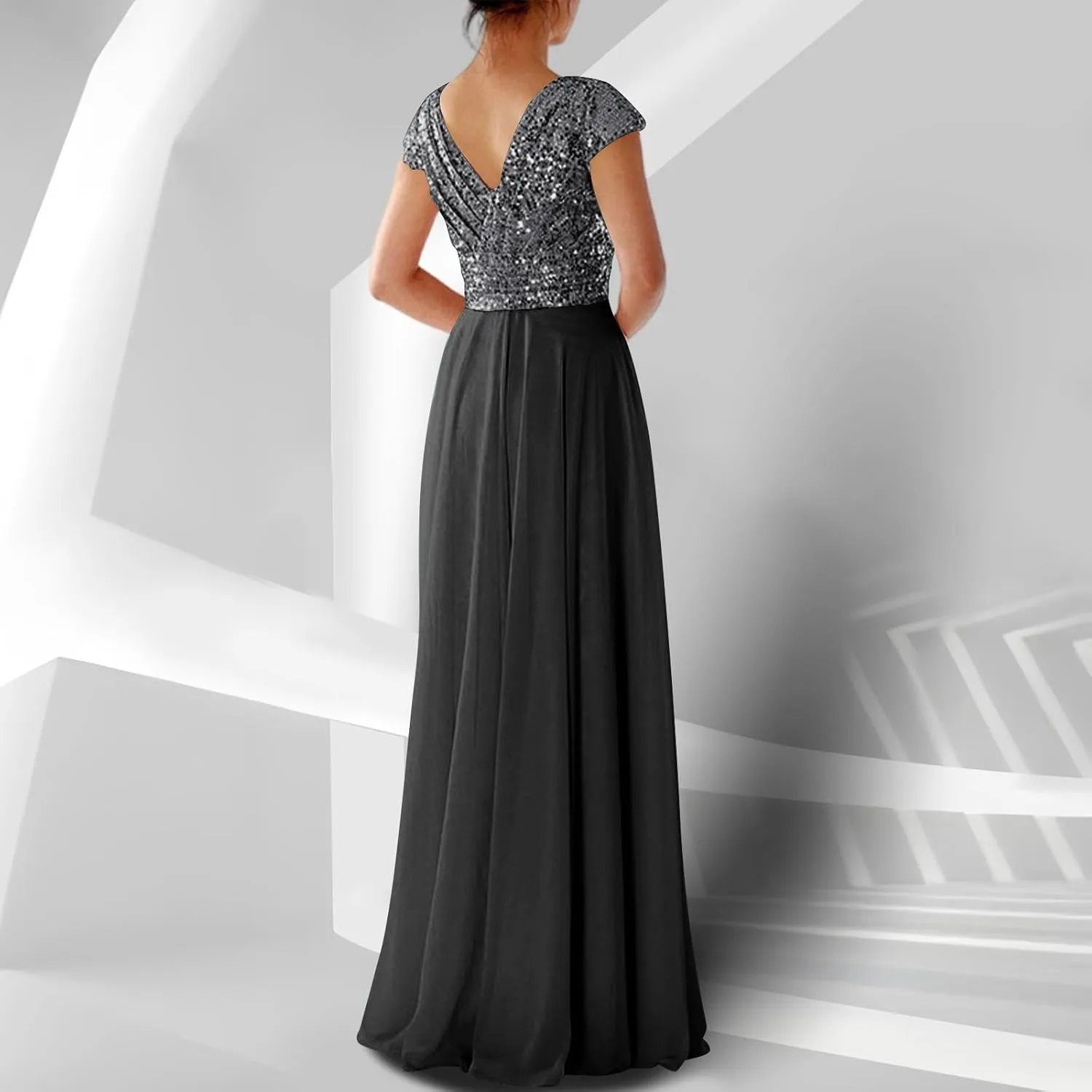 Women's Mother of The Groom Bride Dresses for Wedding Wrap Sparkly Sequin Dress V Neck Formal Evening Prom Gowns