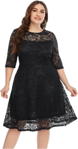 Women's Plus Size Floral Lace Party Dress Cocktail Midi Dress Wedding Dresses with Pockets