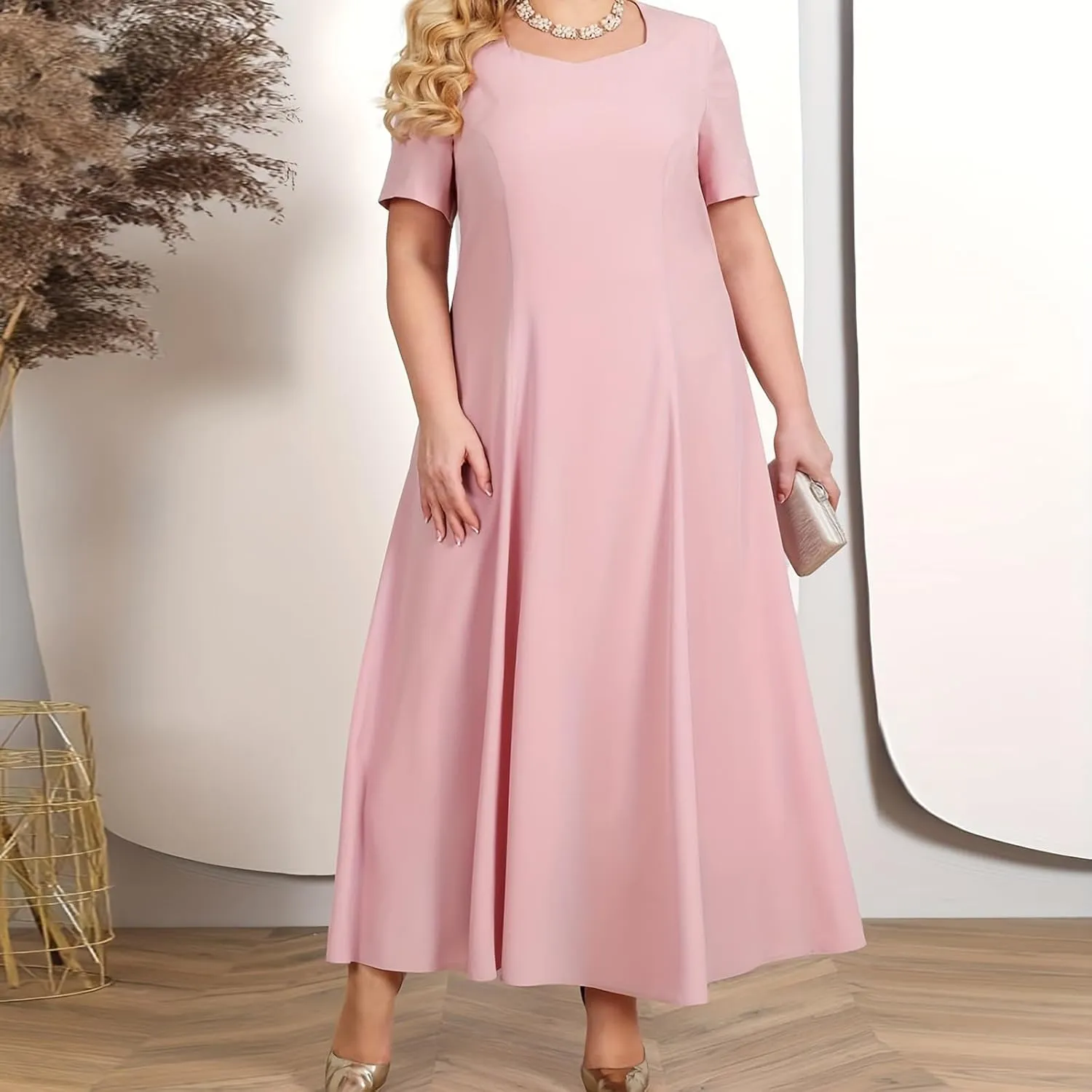 Women's Plus Size Mother of The Bride Dress 3/4 Sleeve Lace Jacket Midi Dresses for Wedding Party
