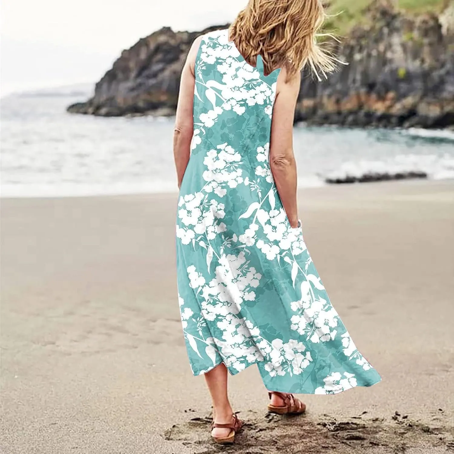 Womens Plus Size Summer Dresses 2025 Gradient Ombre Loose Casual Vacation Sleeveless Boho Tank Midi Pockets Sundresses