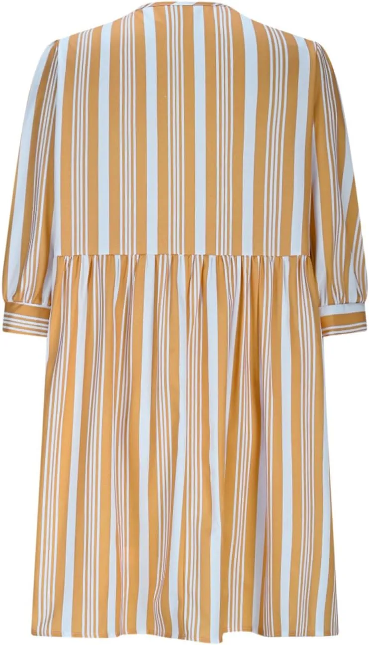 Women's Puff Sleeve Mini Dress Summer Casual Bow Tie Crewneck Striped Loose Flowy Beach Dresses Trendy 2025 Outfits