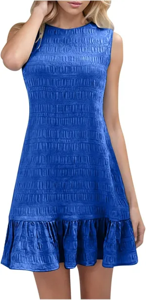 Women's Ruffle Hem Tank Dress Round Neck Sleeveless Casual Smocked Sundress 2025 Summer Trendy Mini Dresses