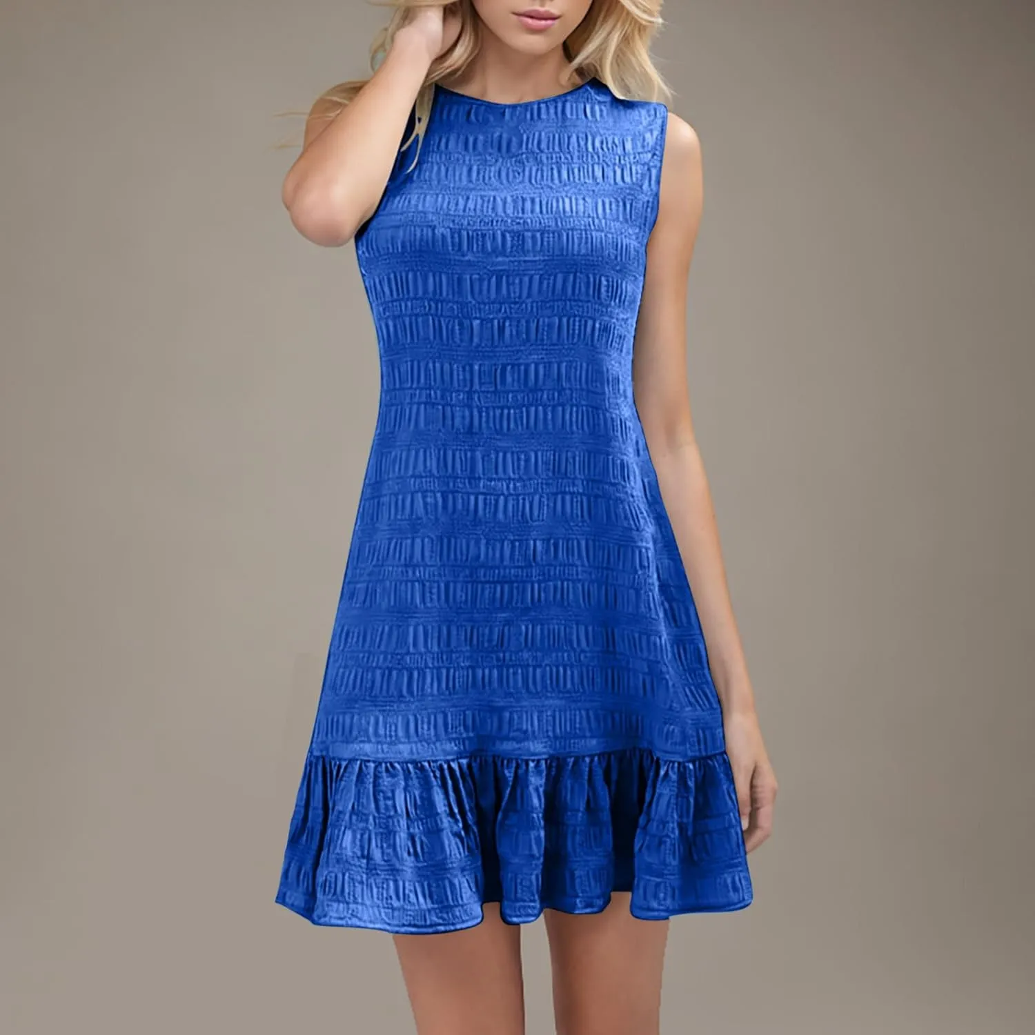 Women's Ruffle Hem Tank Dress Round Neck Sleeveless Casual Smocked Sundress 2025 Summer Trendy Mini Dresses