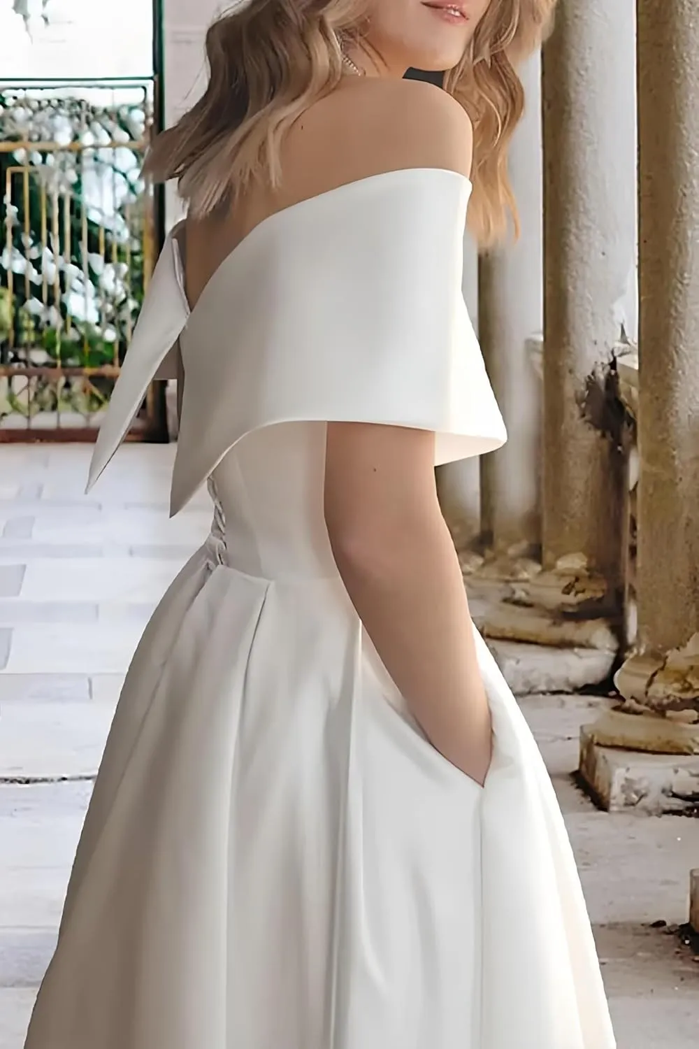 Women's Satin Long Simple Wedding Dress for Bride V Neck Bridal Dress for Women