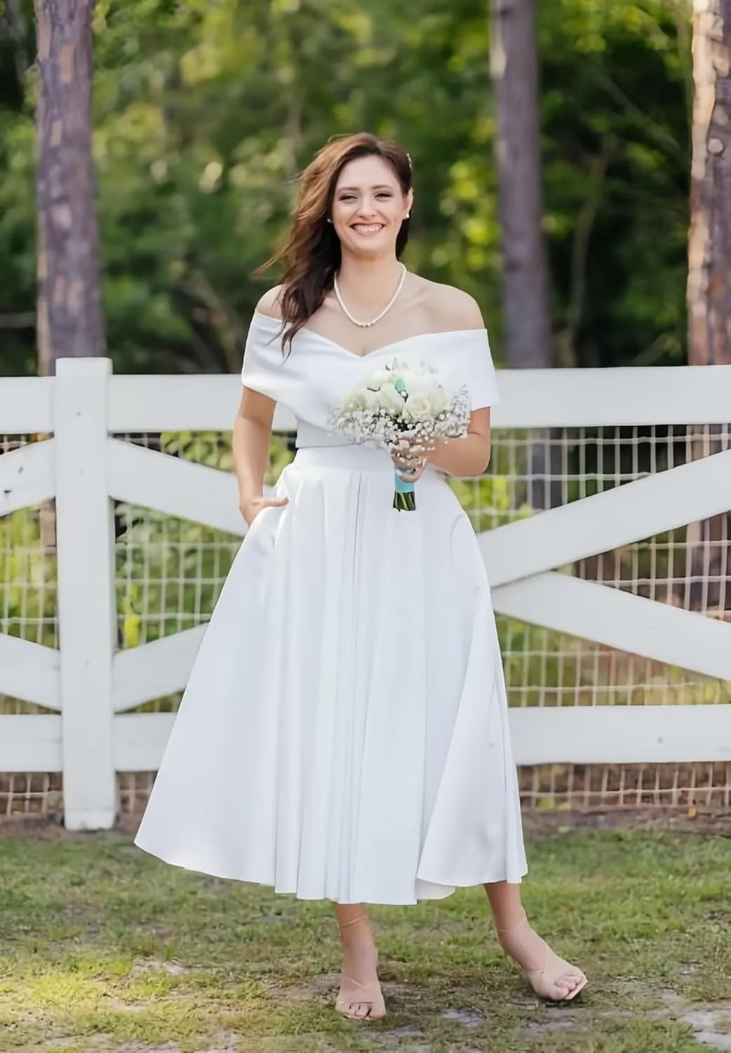 Women's Satin Long Simple Wedding Dress for Bride V Neck Bridal Dress for Women